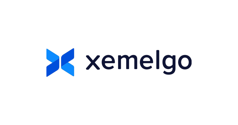 Xemelgo logo in blue and black, used for NRF 2025 event branding.
