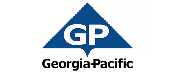 The Georgia-Pacific company logo featuring a blue triangle with the letters 'GP' above the company name 'Georgia-Pacific' in bold, black font.