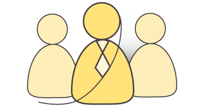 Illustration representing the AWS Partner Network, featuring three abstract human figures with one central figure highlighted by a tie, symbolizing partnership and collaboration.