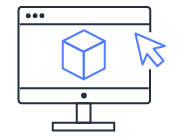 An illustration showing a computer monitor displaying a 3D cube, with a large cursor icon, representing a step in using AWS Elemental MediaConvert.