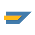 A stylized icon representing the SAP logo, featuring a blue trapezoidal shape with a yellow arrow-like design inside on a transparent background.
