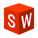 The icon for SOLIDWORKS, showing a red 3D cube with the white letters 'S' and 'W' on its faces.