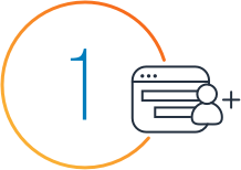 An illustration featuring the number 1 inside a gradient circle next to an icon of a web browser and a user with a plus sign, representing the step to create an AWS account.