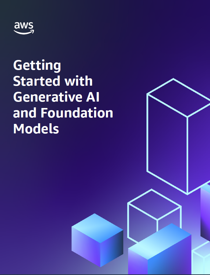 "Purple gradient background with glowing 3D cubes and text reading 'Getting Started with Generative AI and Foundation Models' alongside the AWS logo."