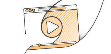 An illustration of a web video player with an orange color theme, featuring a play button and streaming interface elements.