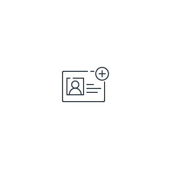 An icon showing a nametag or identification badge with a plus sign, representing user registration, creation, or addition of a profile.