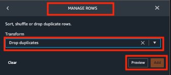 "Interface for managing rows with options to drop duplicates, featuring 'Preview' and 'Add' buttons."