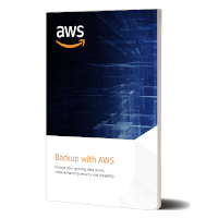 Cover image of the 'Backup with AWS' eBook, featuring the AWS logo and a modern blue background design.