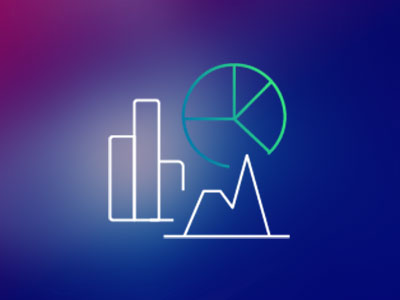 Abstract illustration featuring a bar chart, line graph, and pie chart on a blue and purple gradient background, representing data analytics for the energy and utilities sector.