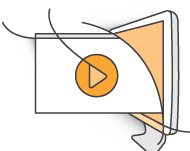 An illustration of a desktop monitor with an orange play button, representing a webinar or video content.