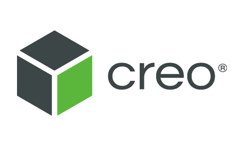 Logo of PTC Creo software featuring a geometric cube shape with black and green colors and the word 'creo' in modern font.