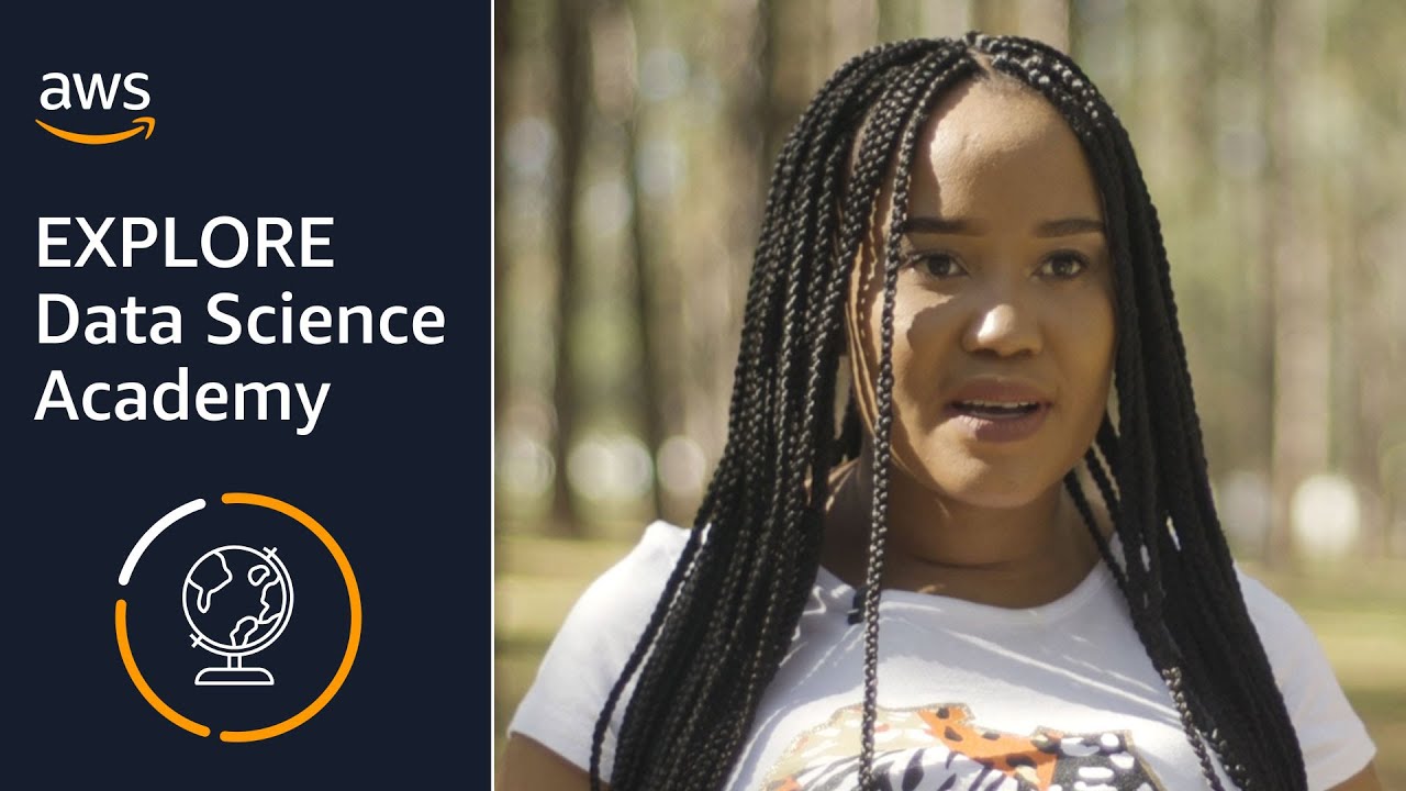 YouTube thumbnail image for AWS featuring the Explore Data Science Academy with the AWS logo, text, and a person outdoors.