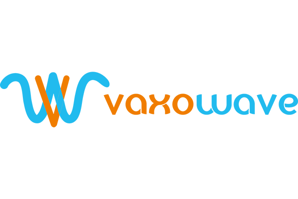 The Vaxowave company logo featuring blue and orange text on a white background.