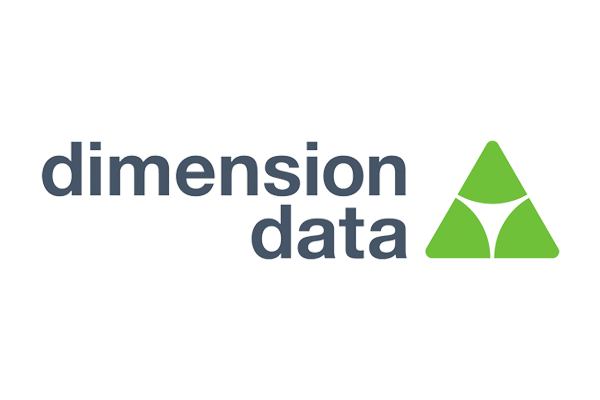 The Dimension Data company logo featuring a stylized green triangle next to the text 'dimension data' in lowercase grey letters.