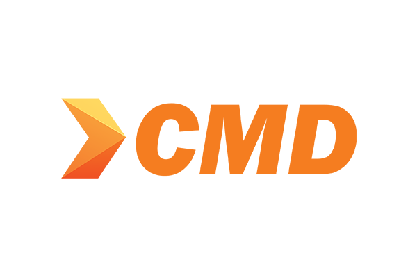 The CMD logo featuring an orange and yellow arrow-like symbol to the left of bold orange letters spelling 'CMD' on a white background.
