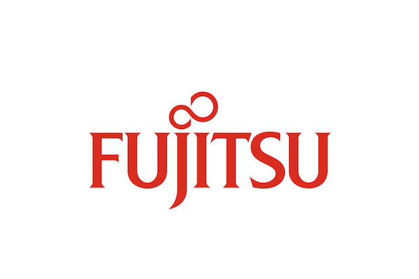 The Fujitsu logo featuring the brand name in red text with a stylized infinity symbol above the letter 'J', displayed on a white background.
