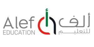 Alef Education logo featuring both English and Arabic text with a stylized design in red, black, and green colors.