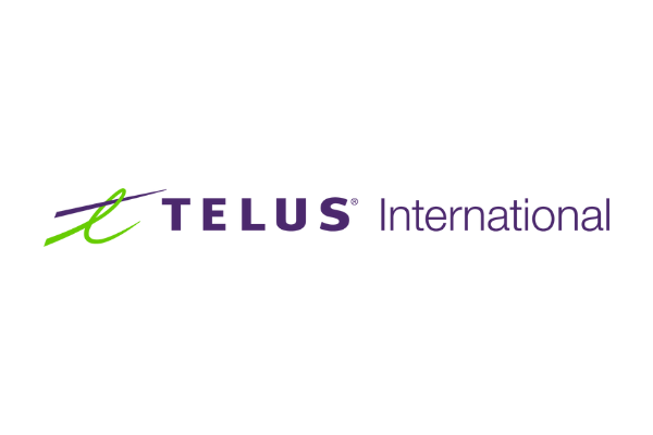 TELUS International logo featuring stylized green and purple text on a white background.