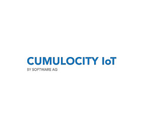 Logo for Cumulocity IoT by Software AG, featuring the product name in blue text on a white background.