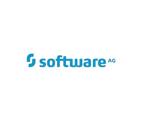 The logo of Software AG, featuring the company name in blue text with a stylized 'S' symbol on a white background.