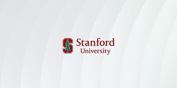 Stanford University logo with a red 'S' and tree, centered on a light gradient background.
