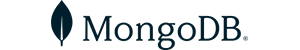 Horizontal logo of MongoDB with text and leaf icon.