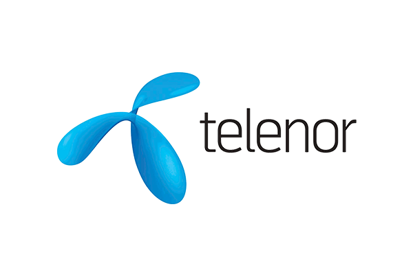 Telenor logo with blue abstract symbol and 'telenor' text on a white background.