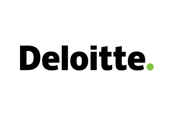 Deloitte logo with a black text and a small green dot on a transparent background.