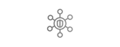 A gray line icon representing secure connectivity, featuring a central padlock surrounded by connected nodes. Used for AWS Industries in the Energy & Utilities sector.