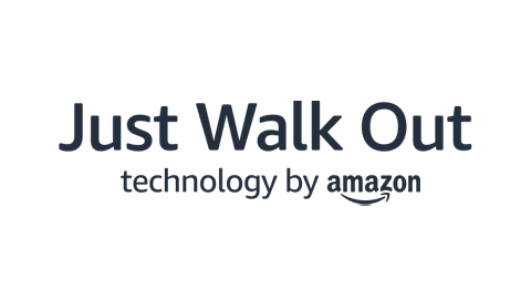 Logo image for 'Just Walk Out' technology by Amazon, featuring the brand name and tagline in text.