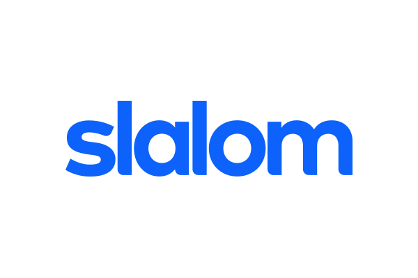 Blue "slalom" logo on a white background.