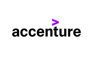 "Accenture logo with a purple greater-than symbol above the text."