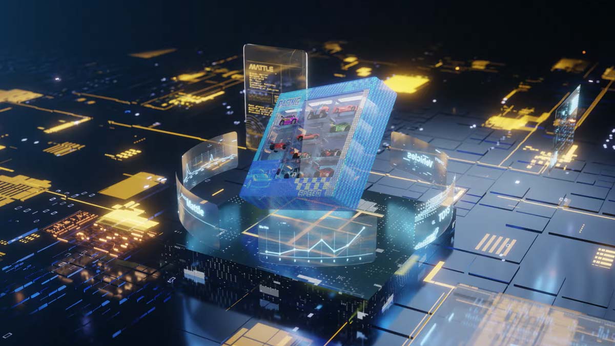 Digital supply chain network visualization over an aerial city view at night