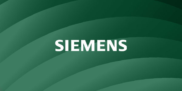 A green background image with the word 'SIEMENS' in bold white text at the center, used for Siemens industry branding.