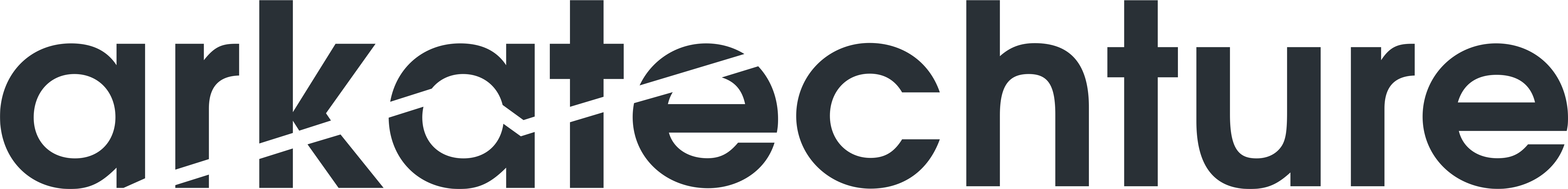The word "arkatechture" in bold, dark gray text with a diagonal white line cutting through the middle.