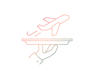 An icon representing an airplane, used for the AWS Travel & Hospitality industry. The icon features a gradient background with soft colors transitioning from pink to teal.