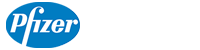 Pfizer logo with white text in a blue oval shape on a transparent background.