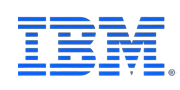 IBM logo with blue horizontal stripes.