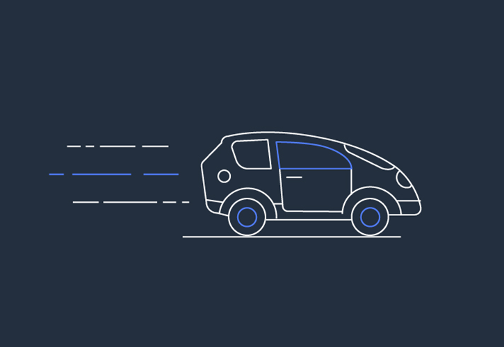 A stylized line drawing of a car in motion used to represent the automotive industry, featured in AWS industry materials.