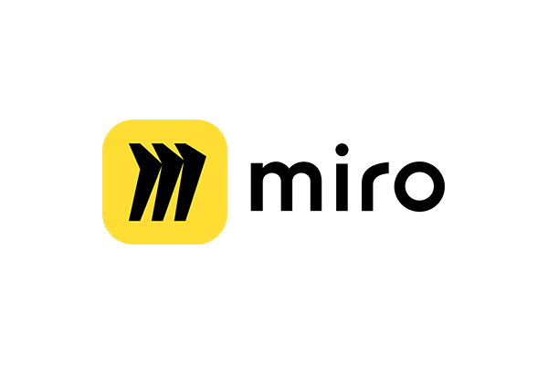 Logo for Miro, featuring a bold yellow square with black angled lines and the text 'miro' in black next to it.