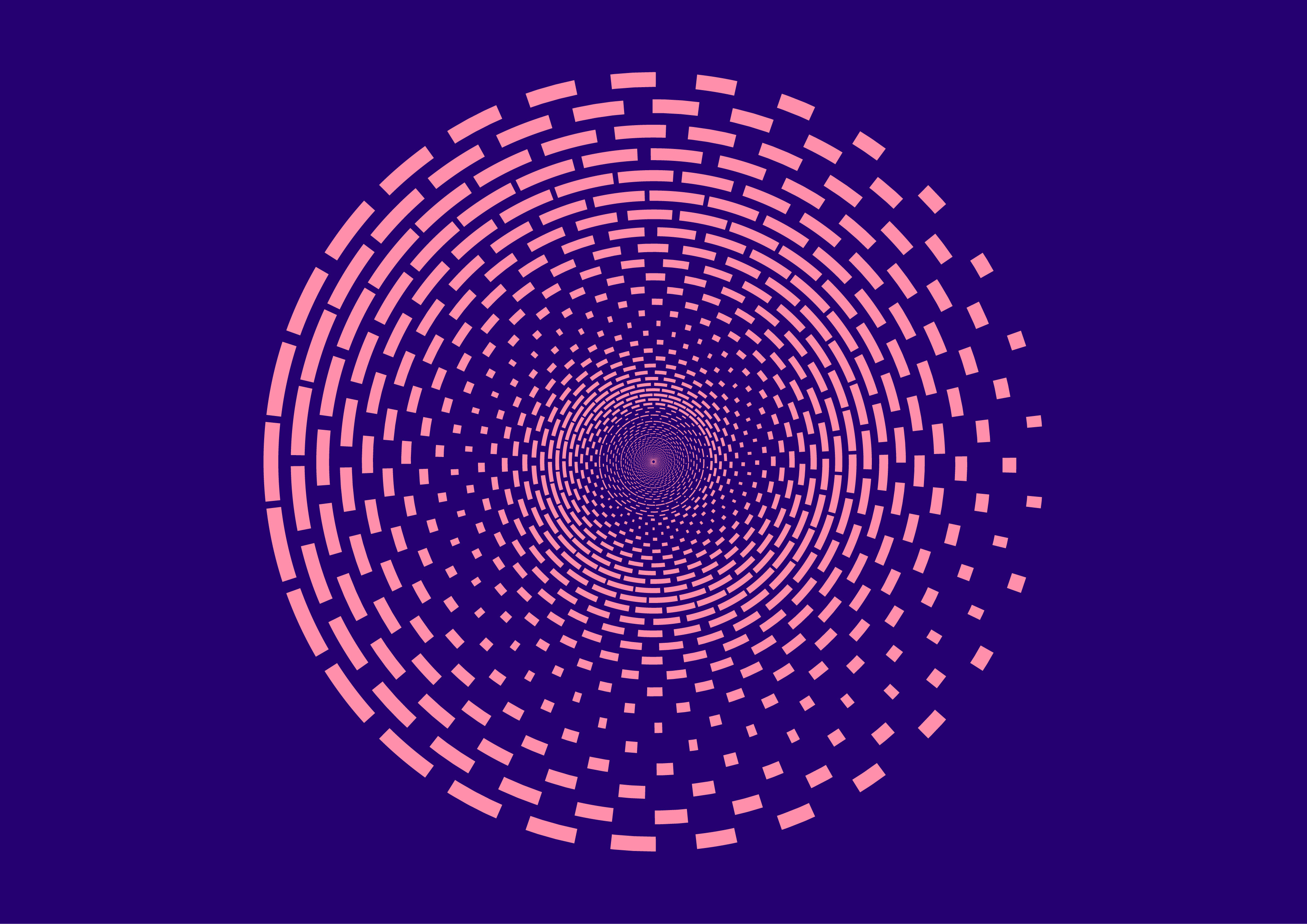 A spiral pattern of pink rectangular shapes on a dark purple background, creating a tunnel-like optical illusion.