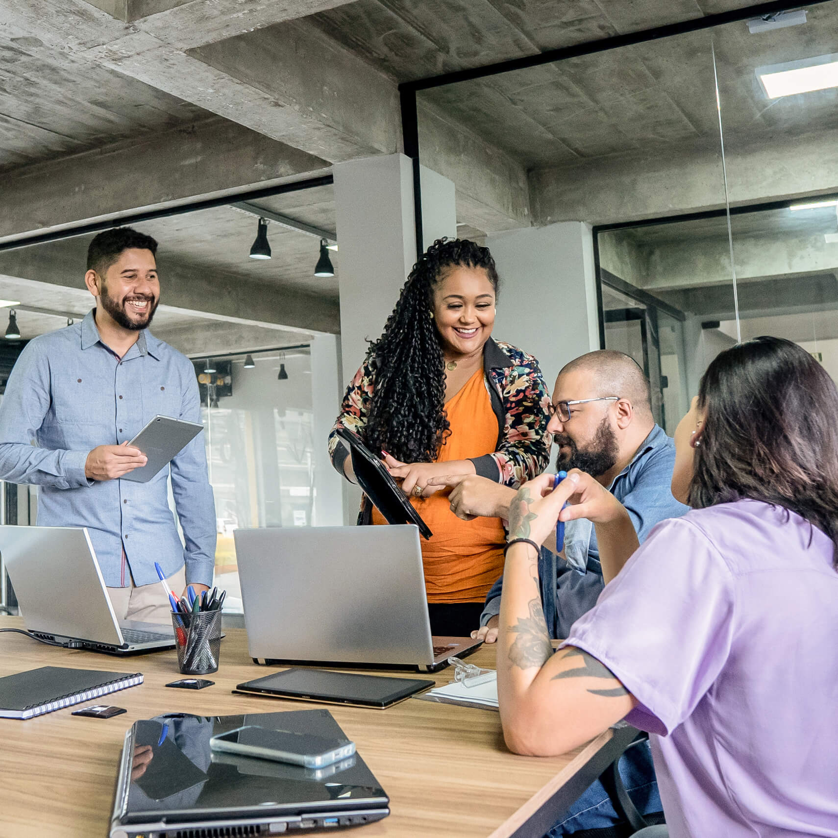 Coworkers collaborating in an office