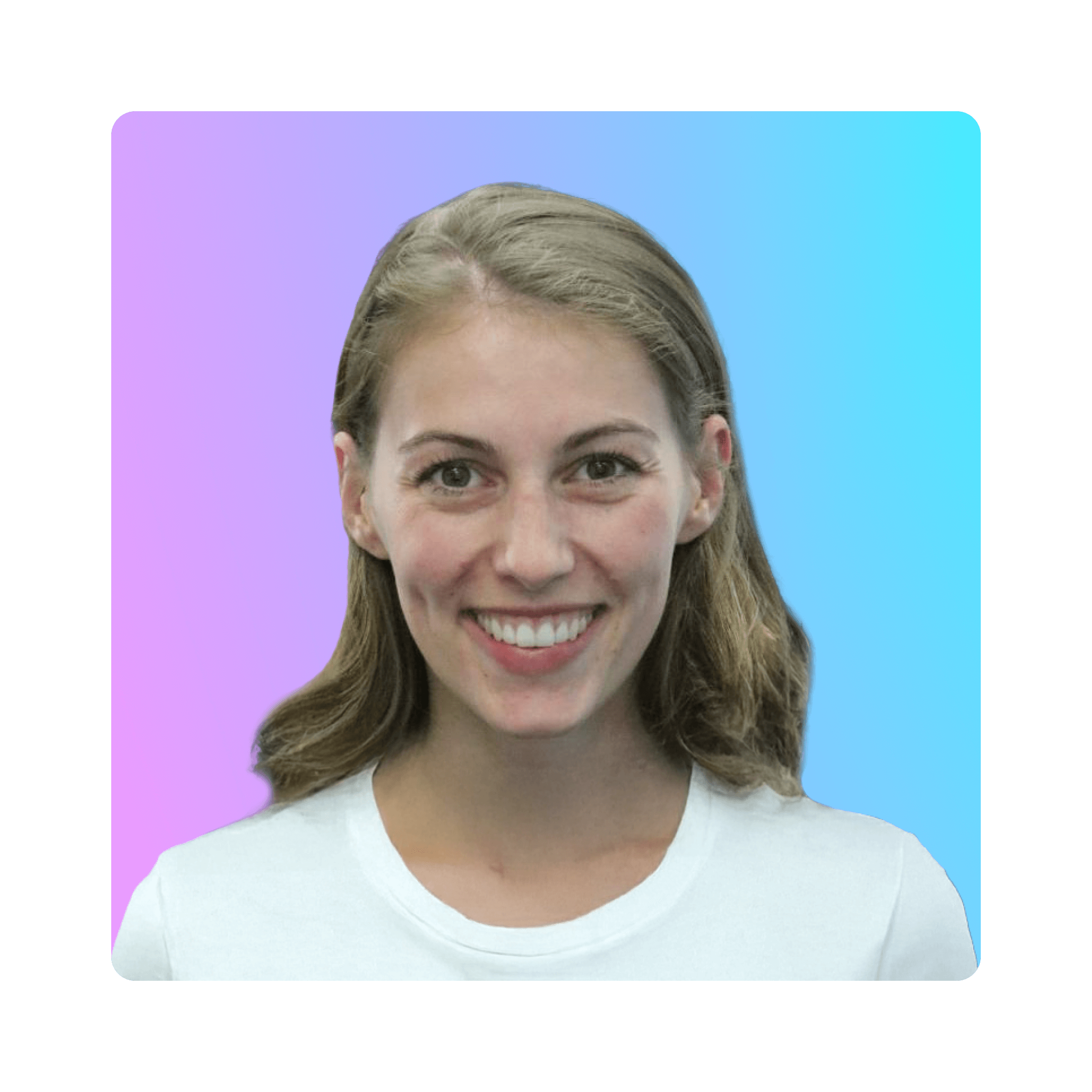 Portrait of a smiling woman in a white shirt, depicted against a gradient purple and blue background, used for the Aareon account team.