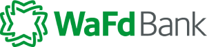 The logo of WaFd Bank, featuring a stylized green geometric star icon and the text 'WaFd Bank' in green and gray.