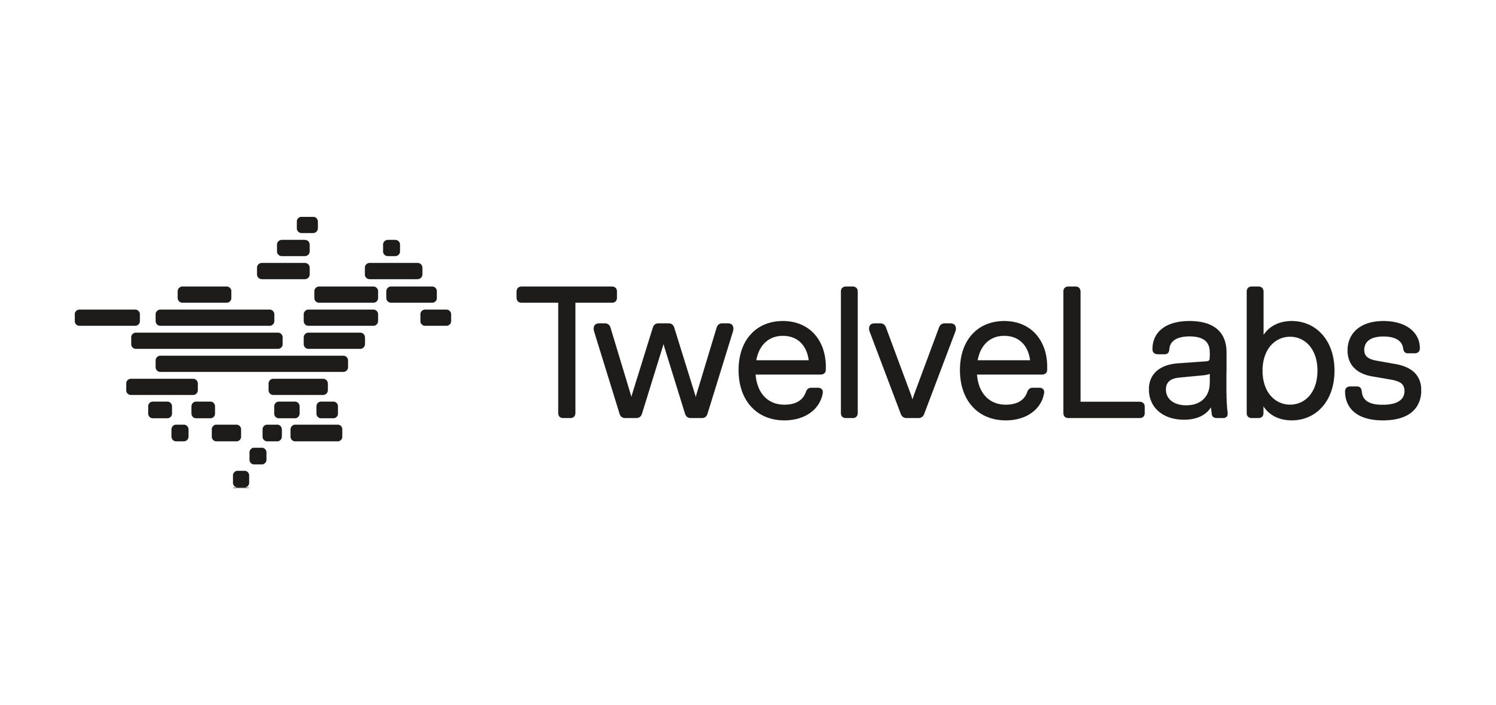 Black and white Twelve Labs logo with a stylized abstract symbol made of horizontal lines to the left of the company name 'TwelveLabs' in bold text.