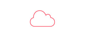 A simple pink outline of a cloud, representing cloud technology or cloud computing, on a white background.