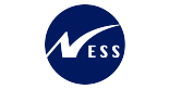 NESS logo in white within a solid blue circle background.