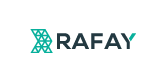 The logo for Rafay, featuring a distinctive geometric design and the text 'RAFA Y' in bold, modern lettering.