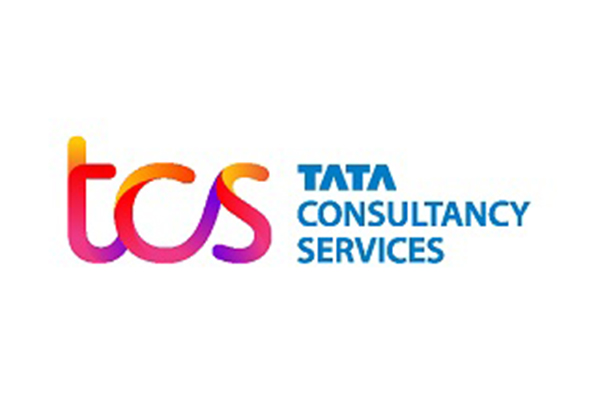 Logo of Tata Consultancy Services (TCS), featuring the TCS initials in a gradient color and the full company name in blue text.