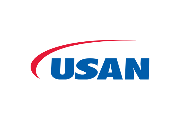 USAN logo featuring bold blue letters and a red swoosh above the text.